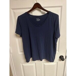 XL Navy Blue Short Sleeve Cotton V-Neck Tee Shirt